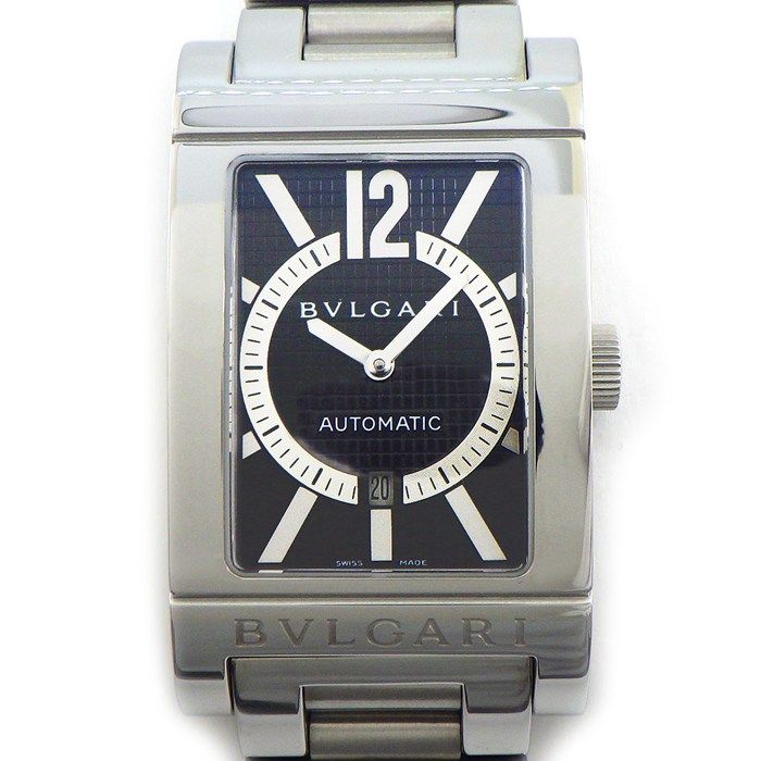 Bvlgari Watch Rettangolo Rectangular Black Dial Date SS Automatic