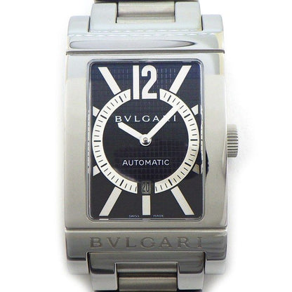 Bvlgari Watch Rettangolo Rectangular Black Dial Date SS Automatic