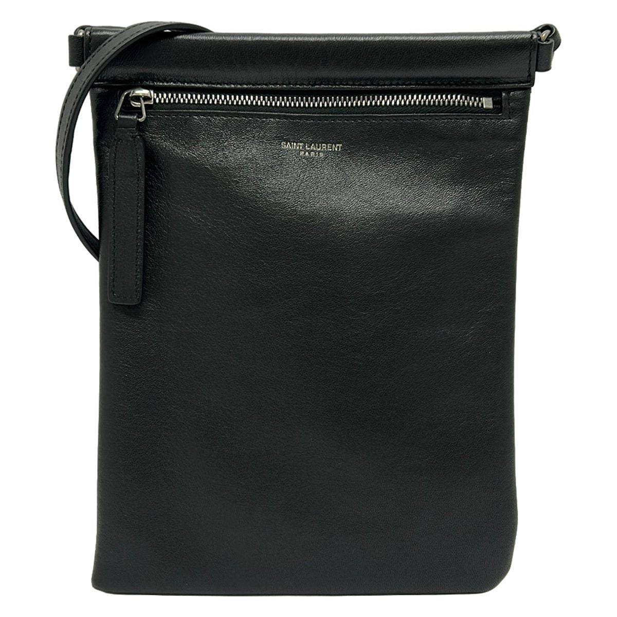 Saint Laurent Paris Shoulder Bag Flat Cross Black Leather