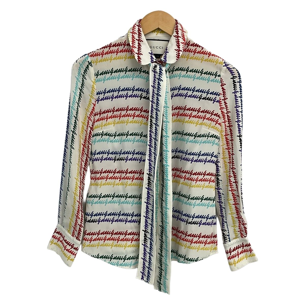 Gucci Long Sleeve Shirt Blouse S Ivory Green Multi