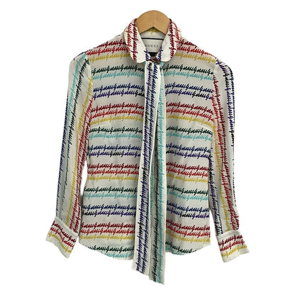 Gucci Long Sleeve Shirt Blouse S Ivory Green Multi