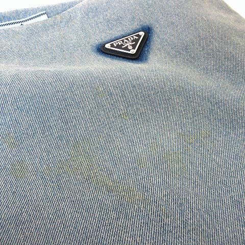 Prada Organic Denim Mini Dress Sleeveless Triangle Logo Metal S Light Blue 36 — view 4