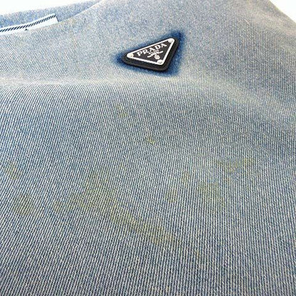Prada Organic Denim Mini Dress Sleeveless Triangle Logo Metal S Light Blue 36 — view 4