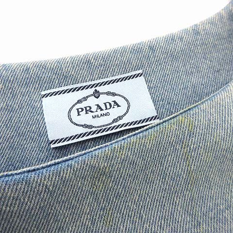 Prada Organic Denim Mini Dress Sleeveless Triangle Logo Metal S Light Blue 36 — view 5