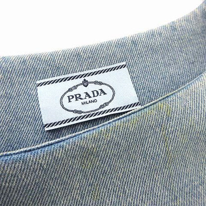 Prada Organic Denim Mini Dress Sleeveless Triangle Logo Metal S Light Blue 36 — view 5