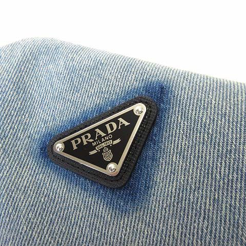 Prada Organic Denim Mini Dress Sleeveless Triangle Logo Metal S Light Blue 36 — view 7