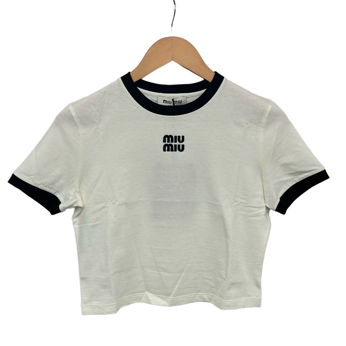 Miu Miu Short Sleeve T-Shirt White Black Crew Neck Length XS
