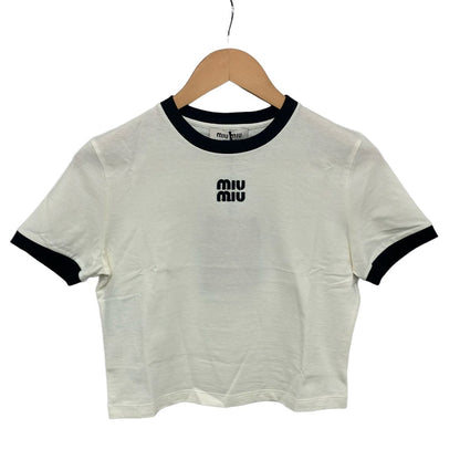 Miu Miu Short Sleeve T-Shirt White Black Crew Neck Length XS