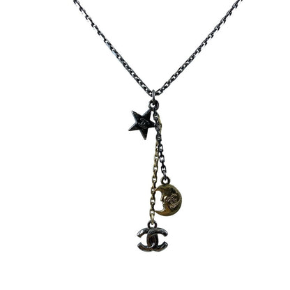 Chanel CC Logo Star Moon Pendant Charm 17 B Metal Rhinestone Pearl Tone — view 2