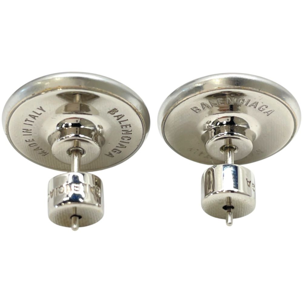 Balenciaga Stud Earrings Circle Logo Metal Silver — view 3