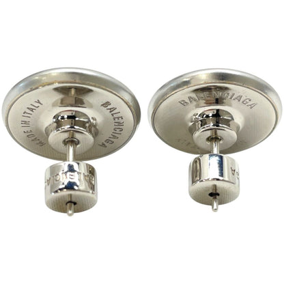 Balenciaga Stud Earrings Circle Logo Metal Silver — view 3