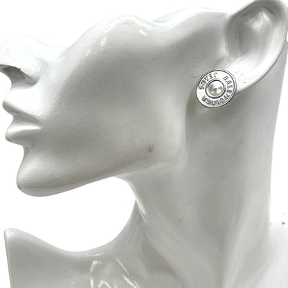 Balenciaga Stud Earrings Circle Logo Metal Silver — view 8
