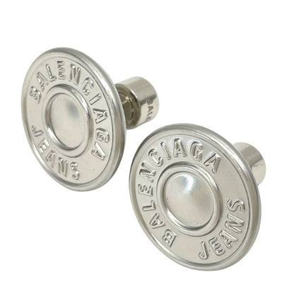 Balenciaga Stud Earrings Circle Logo Metal Silver