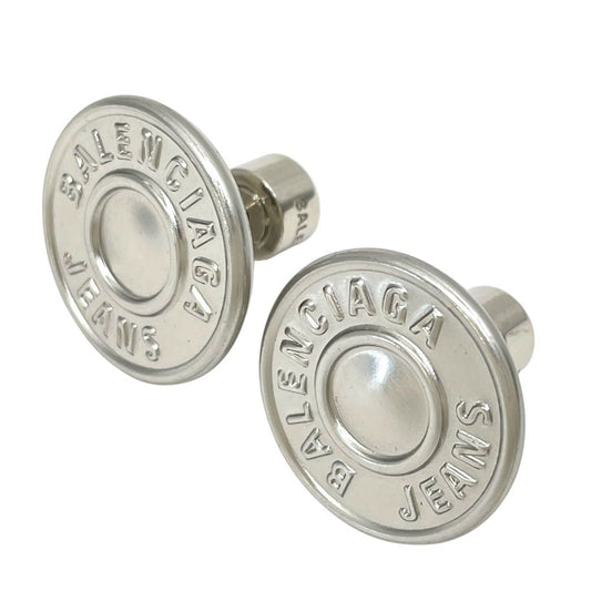 Balenciaga Stud Earrings Circle Logo Metal Silver