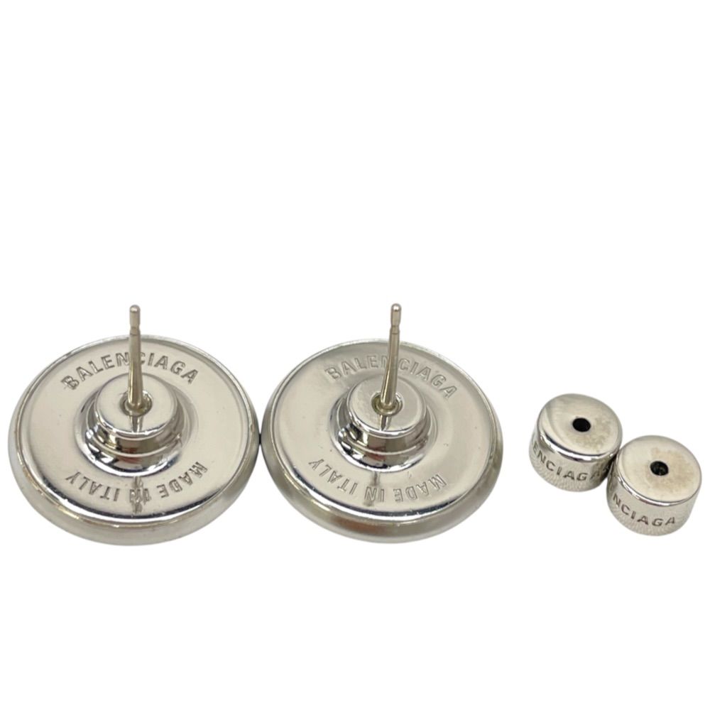 Balenciaga Stud Earrings Circle Logo Metal Silver — view 4