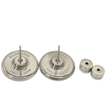 Balenciaga Stud Earrings Circle Logo Metal Silver — view 4