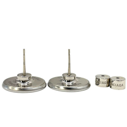 Balenciaga Stud Earrings Circle Logo Metal Silver — view 5