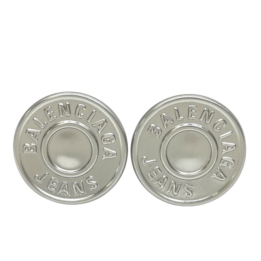 Balenciaga Stud Earrings Circle Logo Metal Silver — view 2