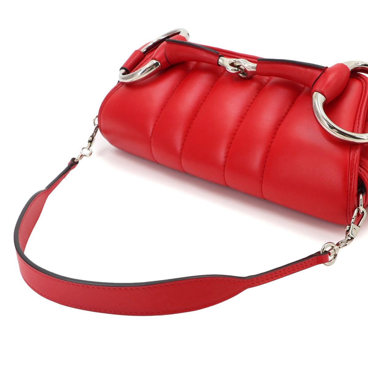 Gucci Horsebit 2-Way Chain Shoulder Bag Leather Red Silver — view 6