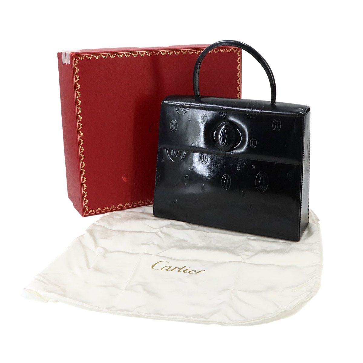 Cartier Happy Birthday Hand Bag Patent Leather Navy Gold — view 2