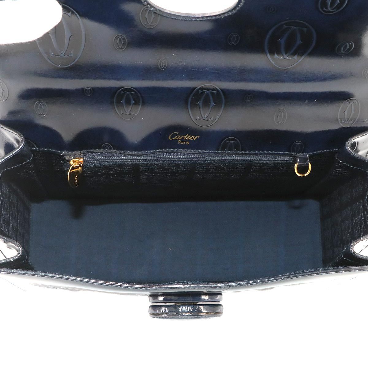 Cartier Happy Birthday Hand Bag Patent Leather Navy Gold — view 7