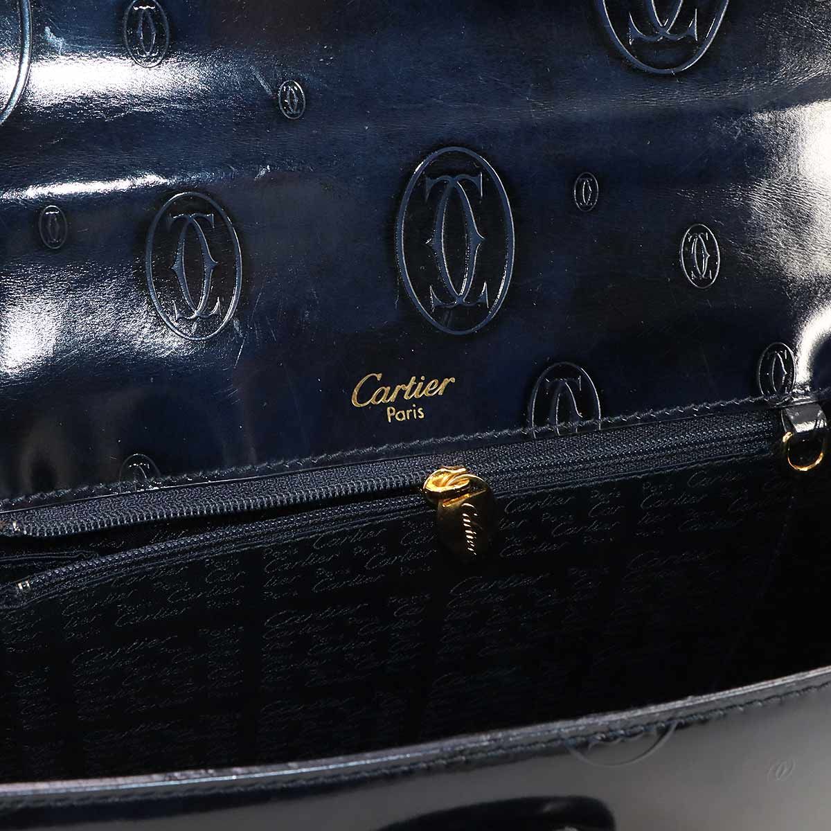 Cartier Happy Birthday Hand Bag Patent Leather Navy Gold — view 8