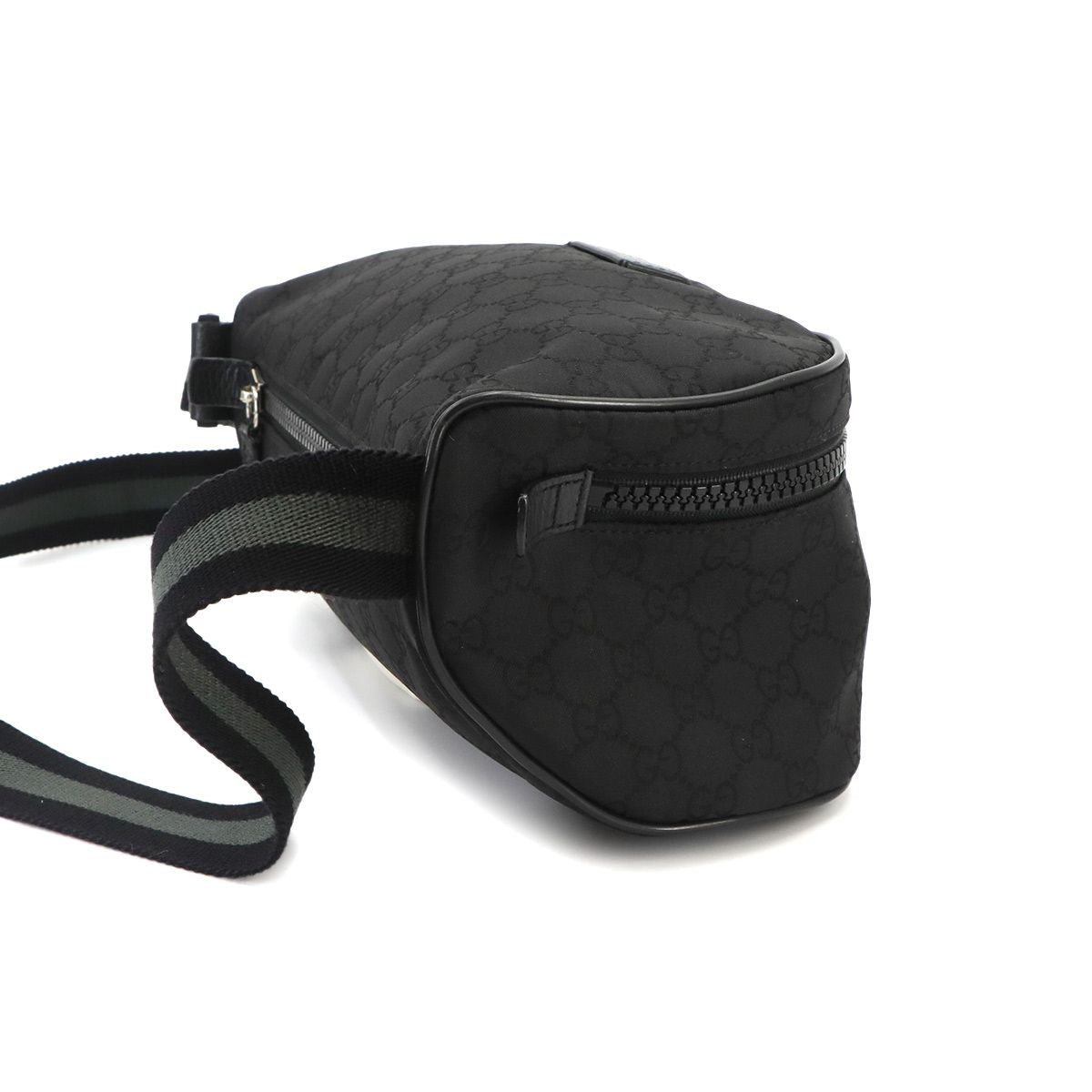 Gucci GG Nylon Crossbody Waist Bag Leather Black Silver — view 3