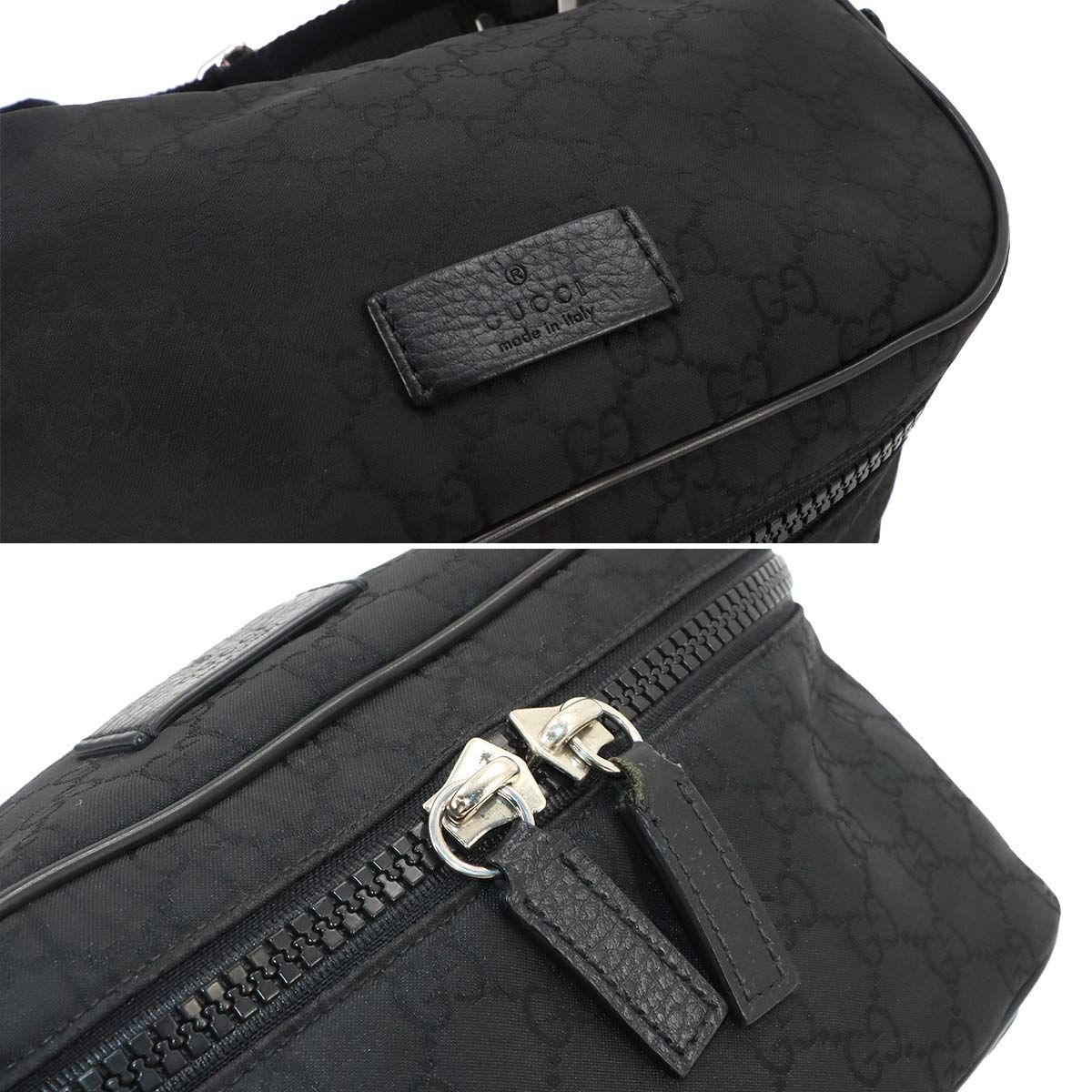 Gucci GG Nylon Crossbody Waist Bag Leather Black Silver — view 8