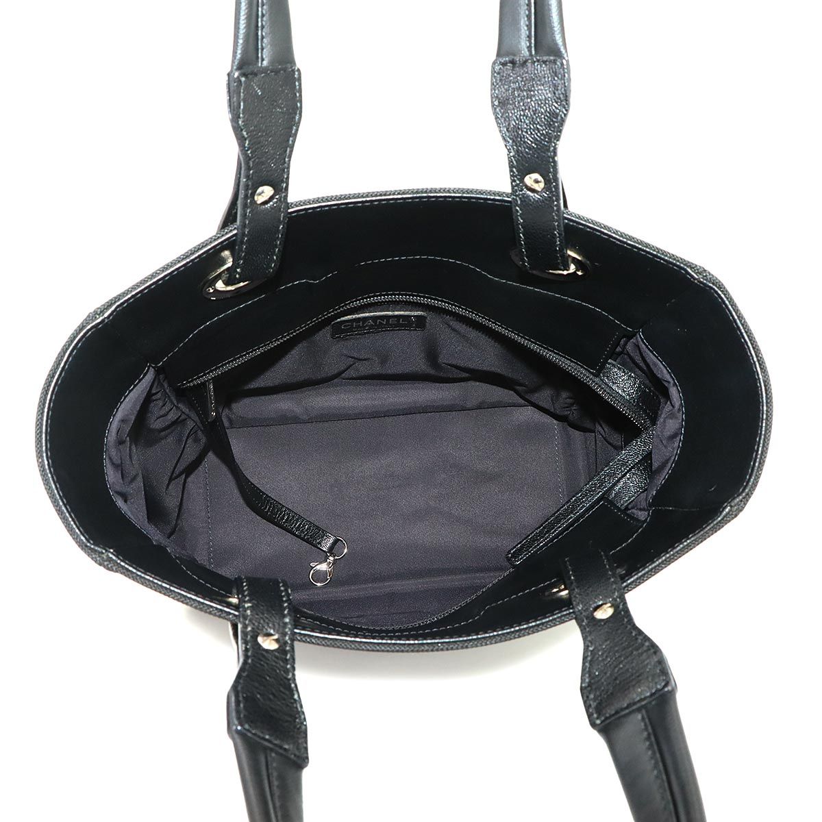 Chanel Paris Biarritz PM Tote Bag Nylon Leather Black Silver — view 7