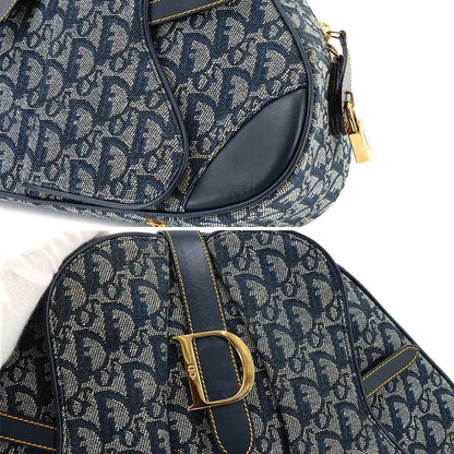 Dior Trotter Double Saddle Hand Bag Canvas Leather Navy — view 8