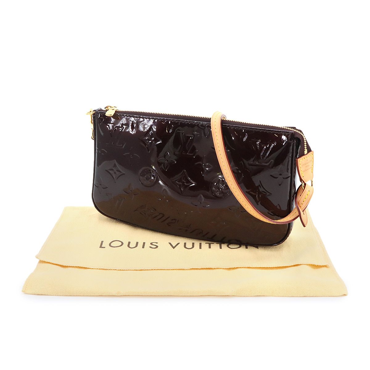 Louis Vuitton Monogram Vernis Pochette Accessoires Hand Bag Leather Amaranth — view 2
