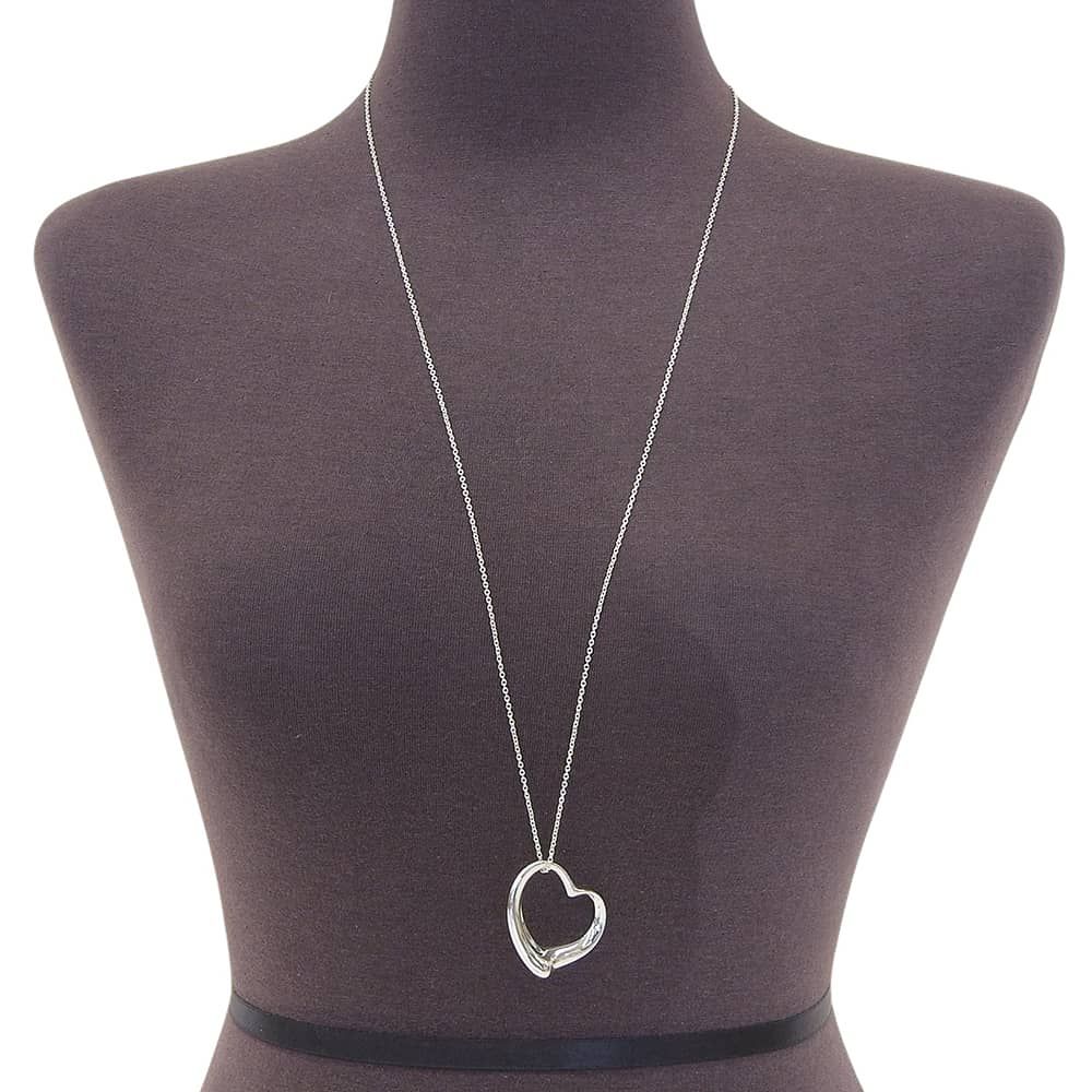 Tiffany & Co & Open Heart Large Long Elsa Peretti 925 Sterling Silver Necklace — view 2