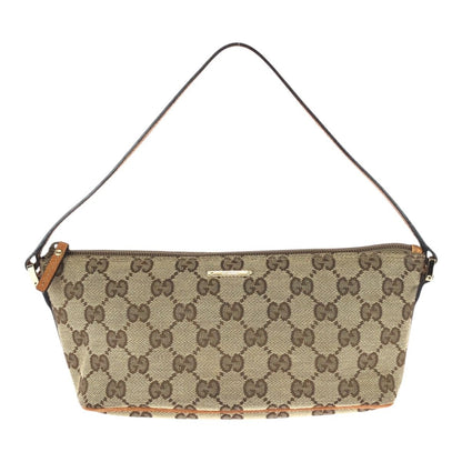 Gucci Vintage Beige Gold GG Canvas Leather Handbag Pouch