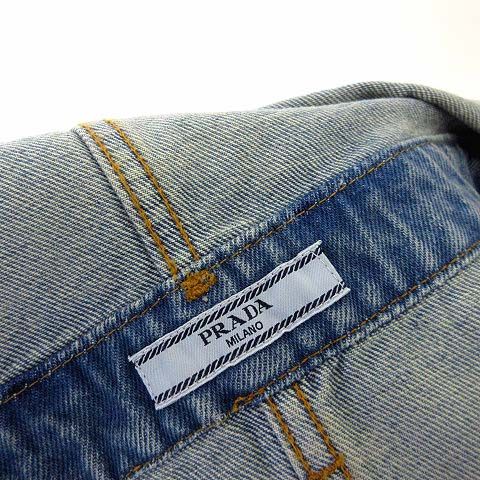 Prada Denim Bib Overalls Mini Dress Triangle Logo M Light Blue 42 — view 7