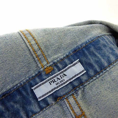 Prada Denim Bib Overalls Mini Dress Triangle Logo M Light Blue 42 — view 7