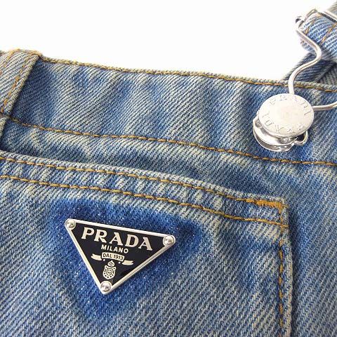 Prada Denim Bib Overalls Mini Dress Triangle Logo M Light Blue 42 — view 2