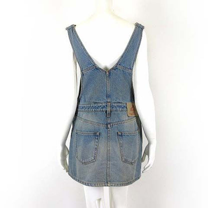 Prada Denim Bib Overalls Mini Dress Triangle Logo M Light Blue 42 — view 5