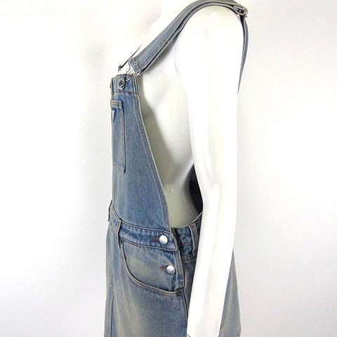 Prada Denim Bib Overalls Mini Dress Triangle Logo M Light Blue 42 — view 4