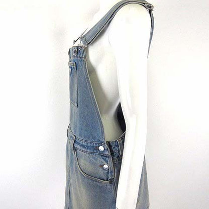 Prada Denim Bib Overalls Mini Dress Triangle Logo M Light Blue 42 — view 4