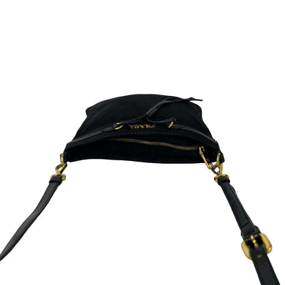 Prada Logo Tessuto Pocono Nylon Leather Shoulder Bag Crossbody Pochette Black — view 4