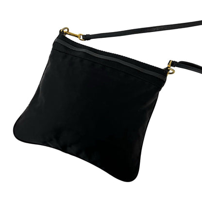 Prada Logo Tessuto Pocono Nylon Leather Shoulder Bag Crossbody Pochette Black — view 3