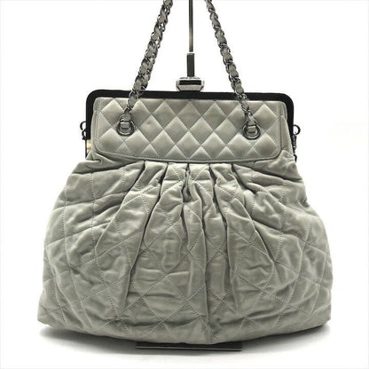 Chanel Chain Shoulder Bag CC Logo Kiss Lock 2-Way Suede Diver Nylon Gray — view 3