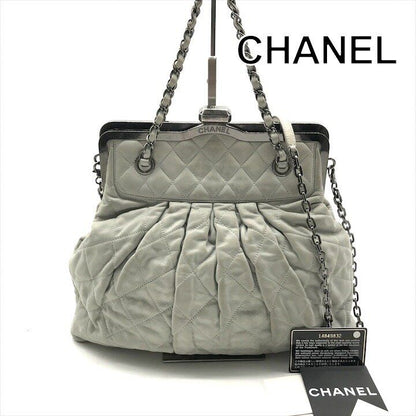 Chanel Chain Shoulder Bag CC Logo Kiss Lock 2-Way Suede Diver Nylon Gray