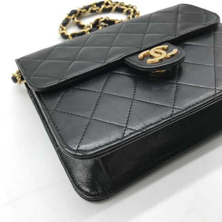 Chanel CC Logo Mini Quilted Lambskin Push Lock Chain Shoulder Bag Black — view 5