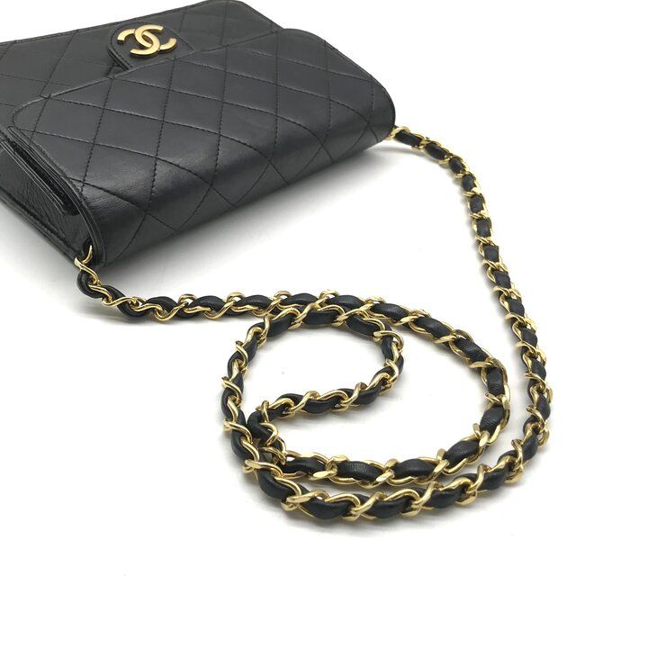 Chanel CC Logo Mini Quilted Lambskin Push Lock Chain Shoulder Bag Black — view 6