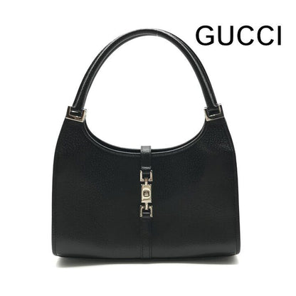Gucci Jackie Pig Leather Hand Bag Silver Black Bag