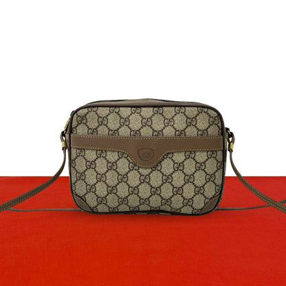 Gucci Vintage GG Pattern Logo Leather Shoulder Bag Pochette Brown