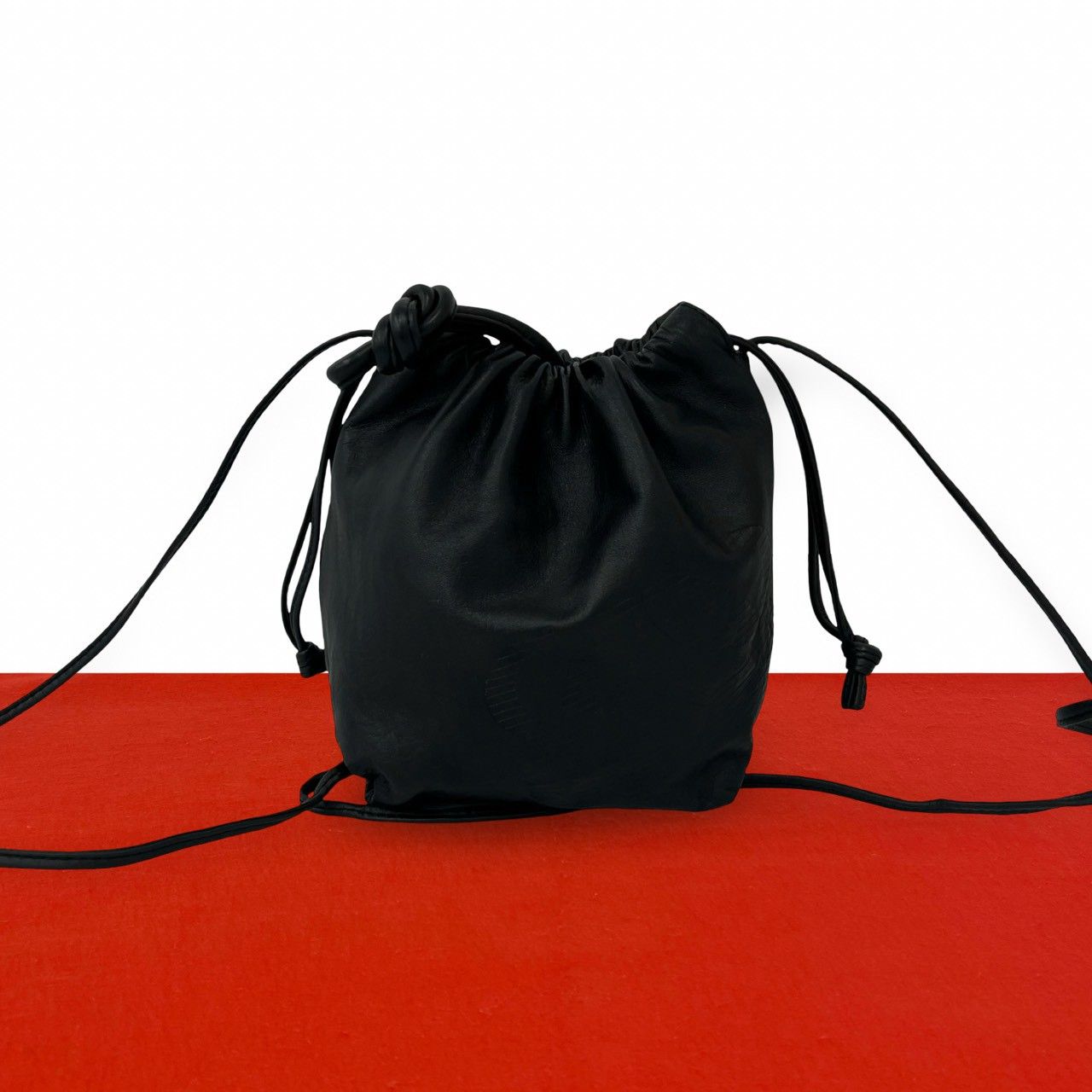 Loewe Vintage Anagram Logo Nappa Leather Drawstring Shoulder Bag Crossbody Black