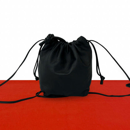 Loewe Vintage Anagram Logo Nappa Leather Drawstring Shoulder Bag Crossbody Black