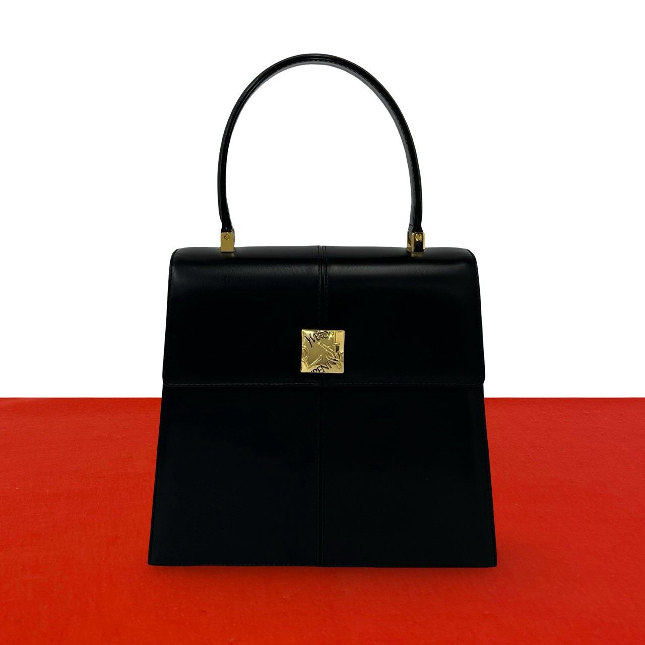 Saint Laurent Vintage YSL Logo Leather Handbag Black